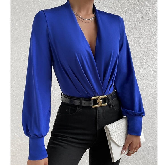 Luxe Black Plunging Neck Long Sleeve Bodysuit - Picture 2 of 7